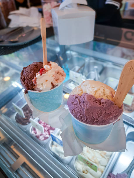 Two Scoops of Delicious Ice Cream. Chocolate and Fruit