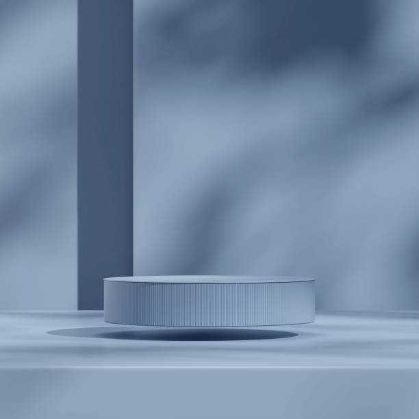 istock mockup  space of float round cylinder podium in square minimal shadow blue wall 3D image render 2179865370