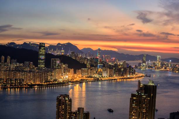 istock Sunset Magic Hour Over Vibrant Hong Kong Skyline and Harbor 2179868063