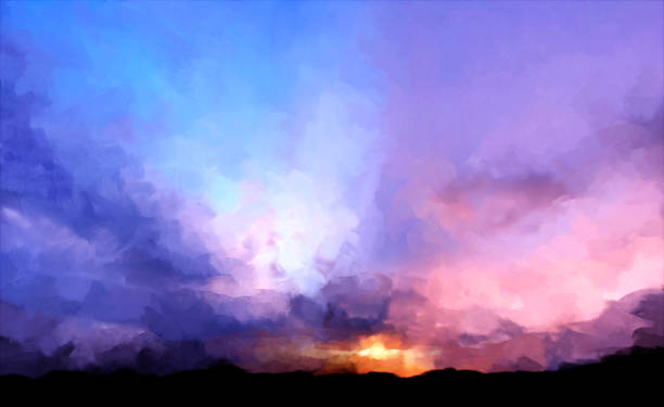 istock Vibrant sunset sky with purple and blue clouds in abstract painterly style 2179872879