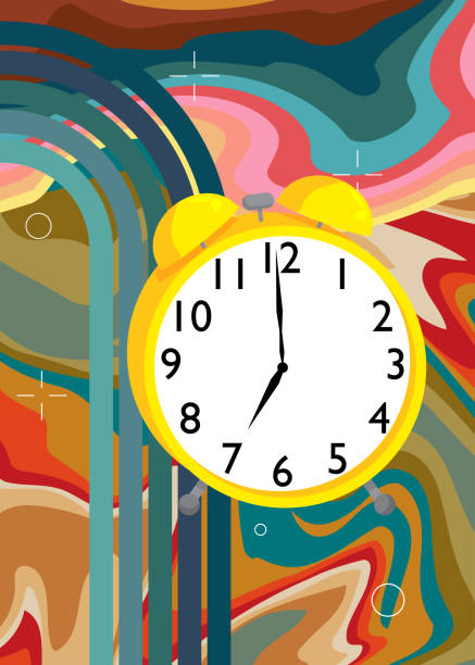 istock Retro 70s Background with Alarm Clock. Groovy Timepiece. 1970s art template. Minimalistic Vintage design poster. Old-fashioned color artwork. 2179877601