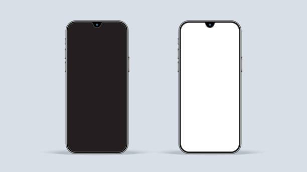 Smartphone Flat Vector Design with Blank Interface, Black and White Screen, and Shadow Effect