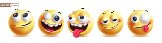 istock Emoji naughty characters vector set. Emojis 3d emoticon character in happy, winking, rude, silly and insane facial expression collection 2179882584