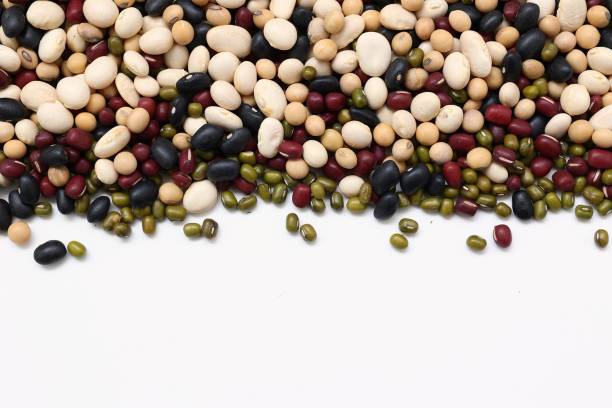 istock Beans seeds on white, Top view of beans seeds background 2179883252