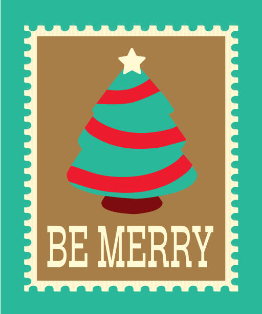 istock Christmas winter postage stamp Be Merry Greeting with Christmas Tree 2179883846