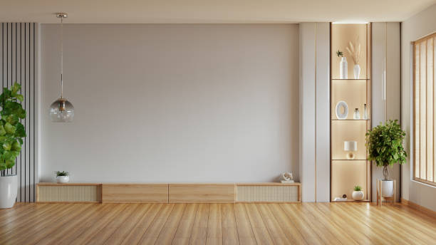 istock Shelf for tv in modern empty room,minimal design,mockup wall- 3D rendering 2179884375