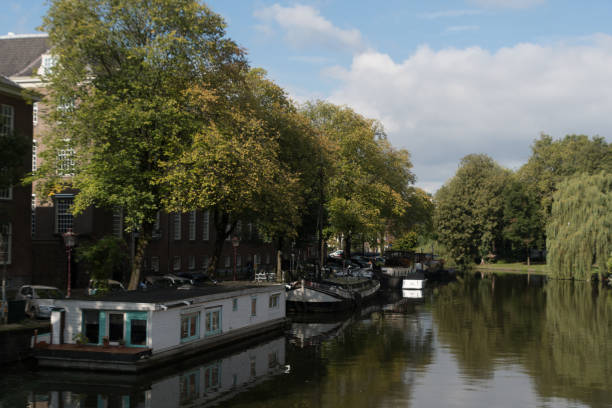 Quiet sunny afternoon on a small pond near Roeterseiland Campus, Amsterdam