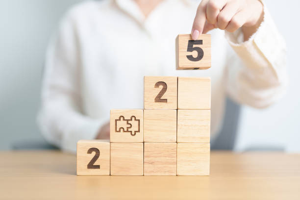 istock 2025 year block with jigsaw puzzle icon. Business Process, Team, teamwork, Goal, mission, Resolution, strategy, plan, Action, partnership, and New Year start 2179888001