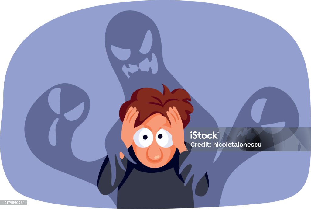 Scared Chartacter Scared Man Being Anxious And Fearful Vector Cartoon Character Stock ...