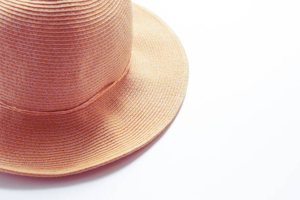 Brown autumn hat on color background, top view