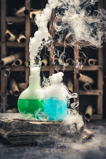 istock Odd research lab full of ancient scrolls and chemical flask 2179900132