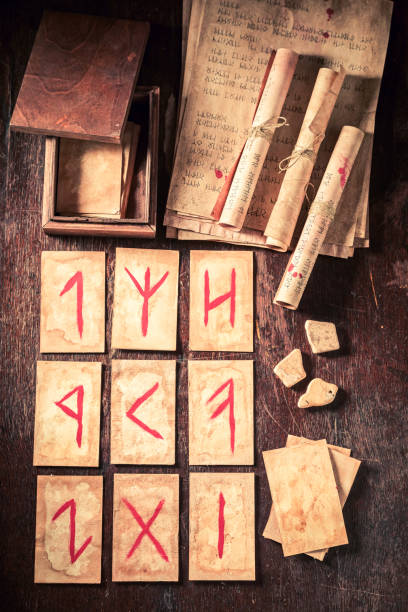 istock Top view of diviner from futhark rune cards 2179900143