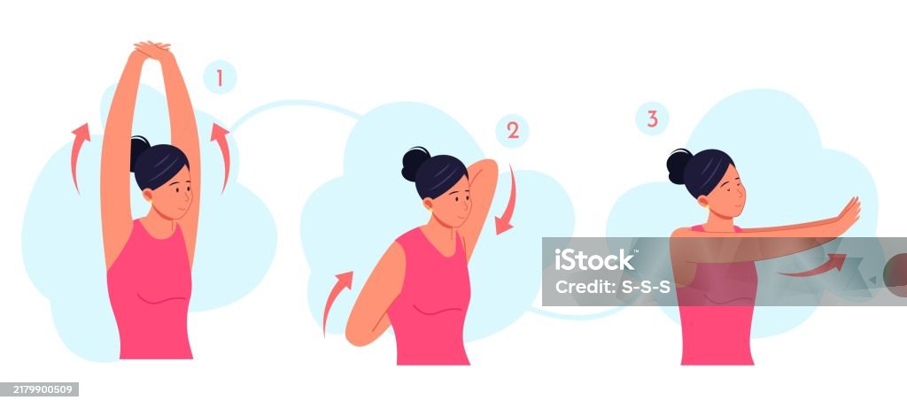 Pulling Neck Woman Stretching Hands Female Person Stretch Posture Exercise For ...