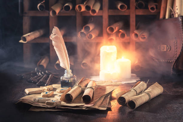 istock Ancient library full of valuable old manuscripts 2179901015