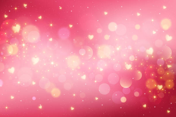 istock Pink background with hearts and bokeh. Cute lovely pattern with glitter and sparkles. Red color gradation backdrop for Valentine Day design. Magic dreamy romantic sky with soft blurred light. 2179901591