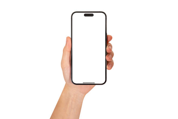 istock Hand holding smartphone with blank screen isolated on white background. 2179902839