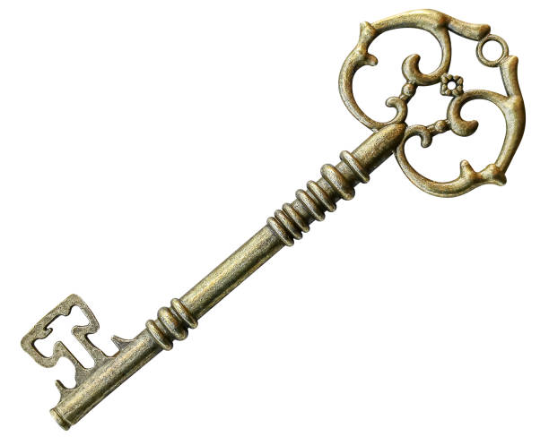 istock Golden old key isolated on white background with clipping path 2179910249