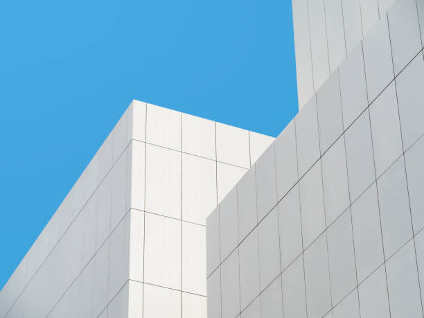istock Modern architecture white wall tiles Minimal details Geometric white box 2179914036