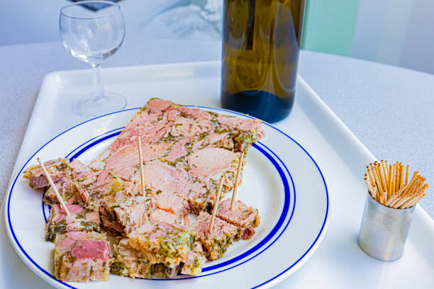 Plate with bruschetta tuna tomato basil and mozzarella