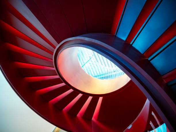 Spiral staircase Modern building Architecture details Red color Abstract Background