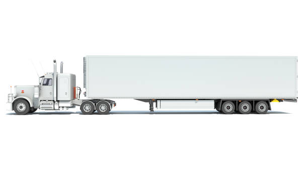 istock Truck with Reefer Refrigerator Trailer 3D rendering on white background 2179918922