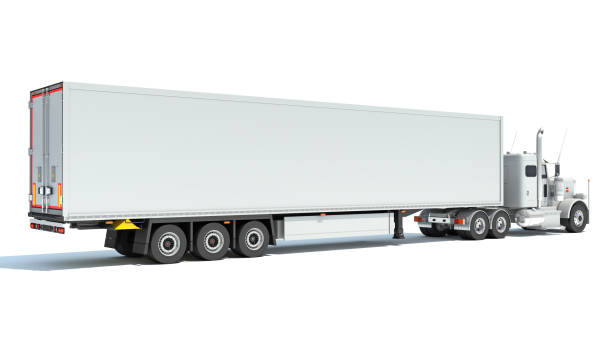 istock Truck with Reefer Refrigerator Trailer 3D rendering on white background 2179918923
