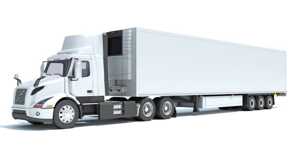 istock Truck with Reefer Refrigerator Trailer 3D rendering on white background 2179918926