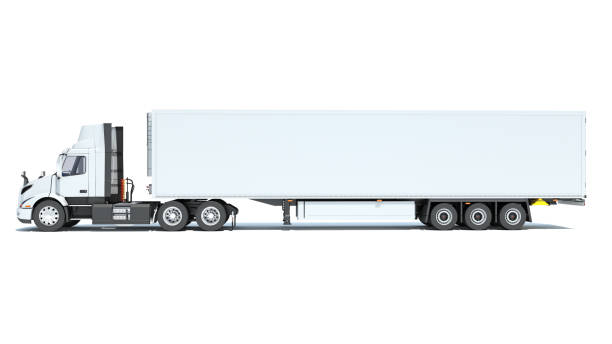 istock Truck with Reefer Refrigerator Trailer 3D rendering on white background 2179918938
