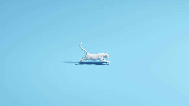 istock White cat running pale blue background sunlight shadow feline predator tail simple 2179922100