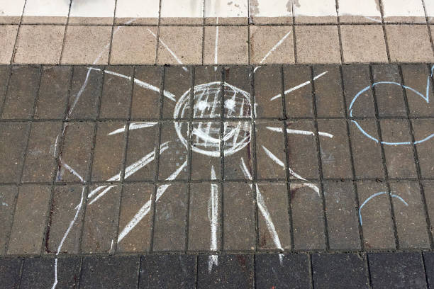 A fearsome chalk Frankenstein drawn on a sidewalk.