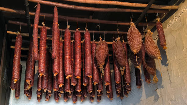 istock drying homemade sausages and meat 2179923005