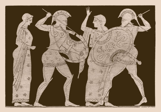 istock Fight of Achilles and Memnon. From left to right Thetis, Achilles, Eos, and Memnon 2179923556