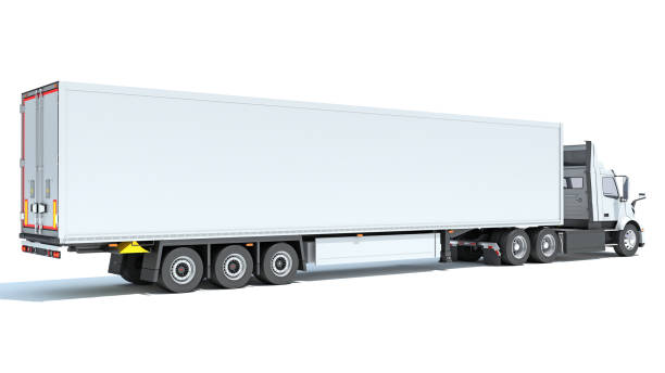 istock Truck with Reefer Refrigerator Trailer 3D rendering on white background 2179926930