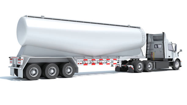 istock Heavy truck with tank trailer 3D rendering on white background 2179926985