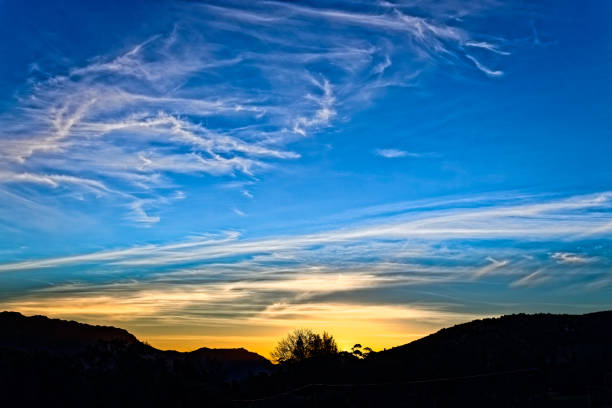 Sunset clouds on beautiful blue sky.Location : Istanbul - Turkey.March - 2024