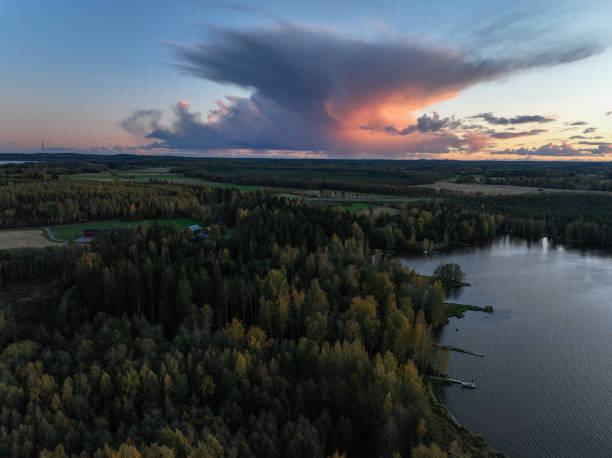 Finland lake nature landscape forest wilderness autumn sunset