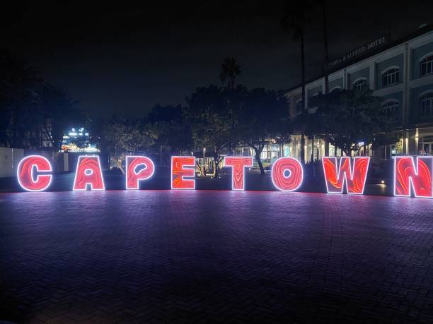 istock Illuminated Cape Town Sign At Night in Urban Setting 2179933429