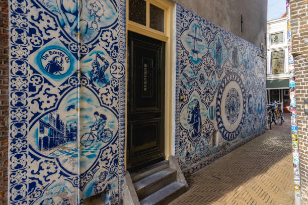 Delft, The Netherlands October 15, 2024. Street art with typical Delfts blue, in Delft.