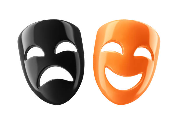 Comedy and tragedy masks isolated on white background. 3D rendering with clipping path