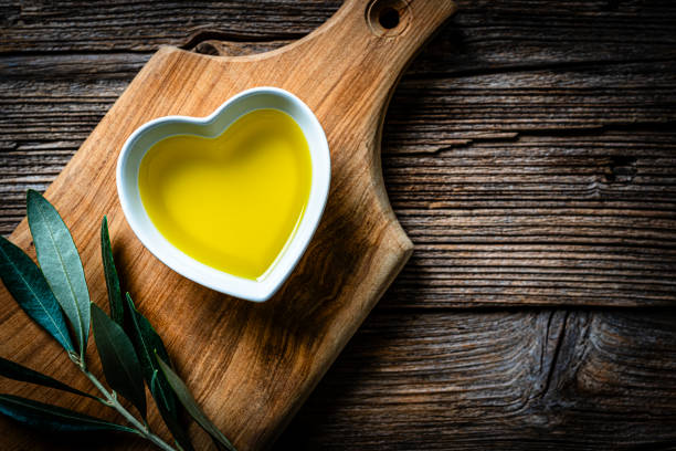 Extra virgin olive oil in a heart shaped bowl