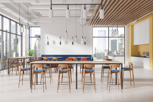 istock Modern open coworking space with city view, elegant design. 3D Rendering 2179954421