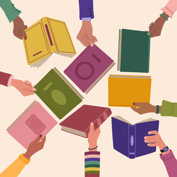 istock Diverse hands holding books. People exchanging, borrowing and recommending literature. 2179954636