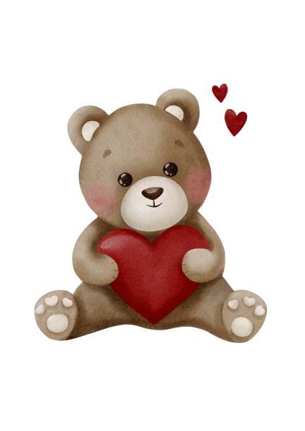 istock Cute watercolor illustration Valentine teddy bear with red heart, isolated on white background 2179954790