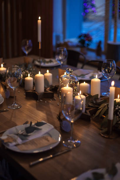 istock Christmas Table Setting. Holiday Decorations. New Year Celebration. Table served for Christmas dinner. 2179959561