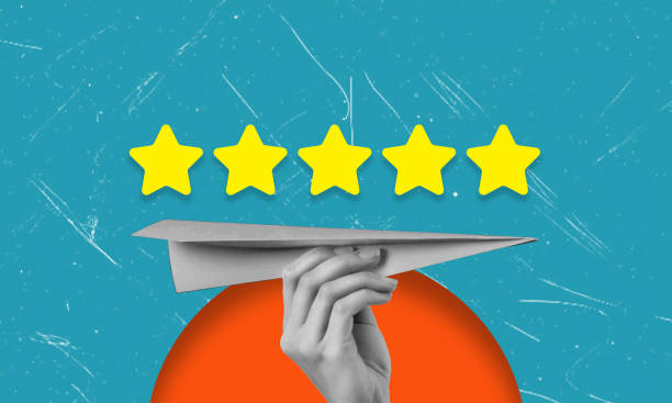 istock Contemporary art collage featuring a paper airplane and five stars. 2179959697
