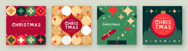 Set of Merry Christmas and Happy New Year greeting cards, covers or posters with holiday attributes. Christmas background. Flat design. Vector illustration