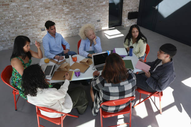 People sitting around table during business meeting