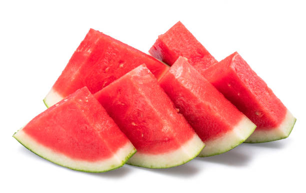 istock Watermelon triangle slices without seeds isolated on white background. Clipping path. 2179967932