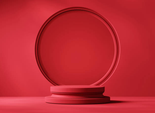 istock Red cosmetic podium for product display background 3d rendering 2179976343