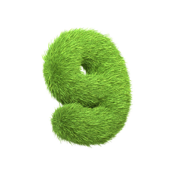 The number 9 shaped from dense green grass, set against a pure white backdrop. Number nine. Front view. 3D render illustration